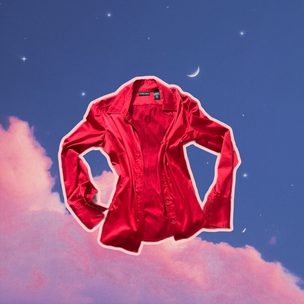 silk red button up top